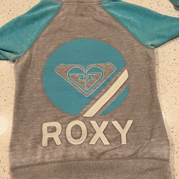 Vintage/worn-look ROXY Grey and White Hoodie Women's Size Med Embroidered Back - Picture 6 of 7